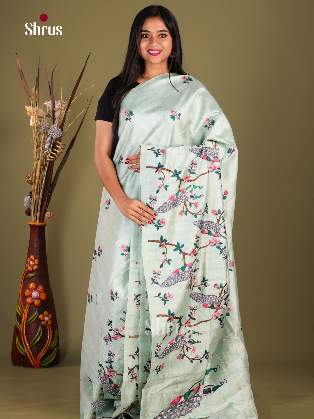 Ice Green - Semi Rawsilk Saree
