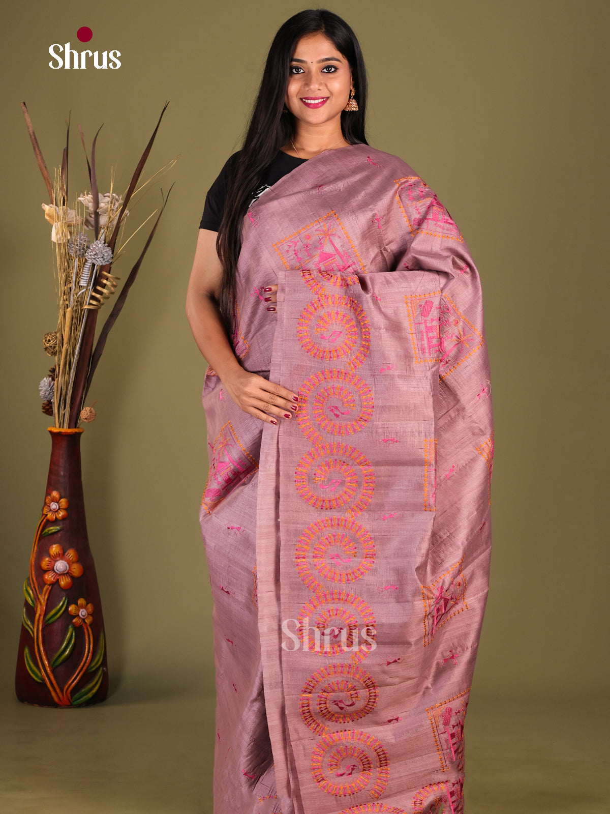 Purple - Semi Rawsilk Saree - Shop on Shrus.com
