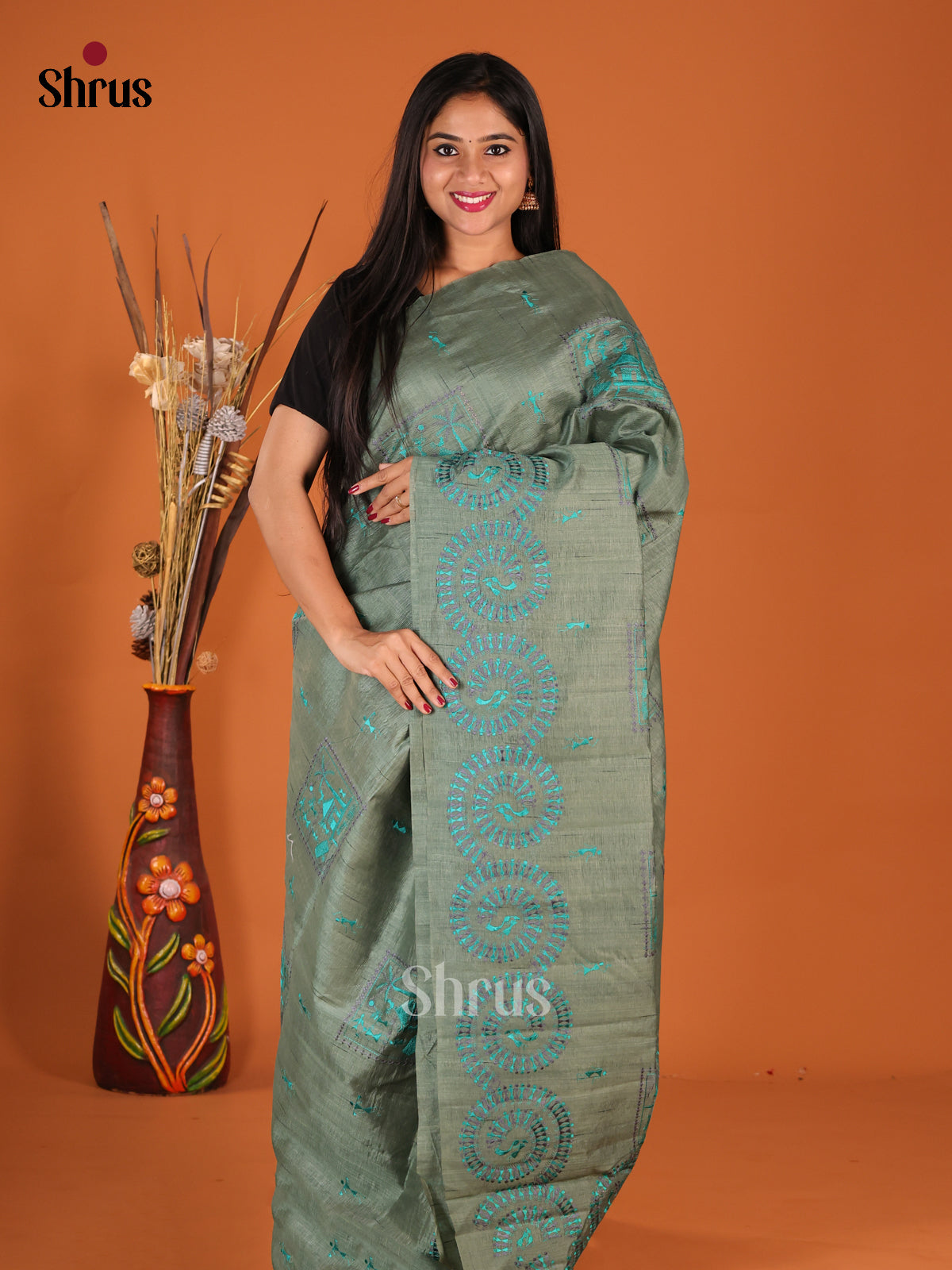Green - Semi Rawsilk Saree - Shop on Shrus.com