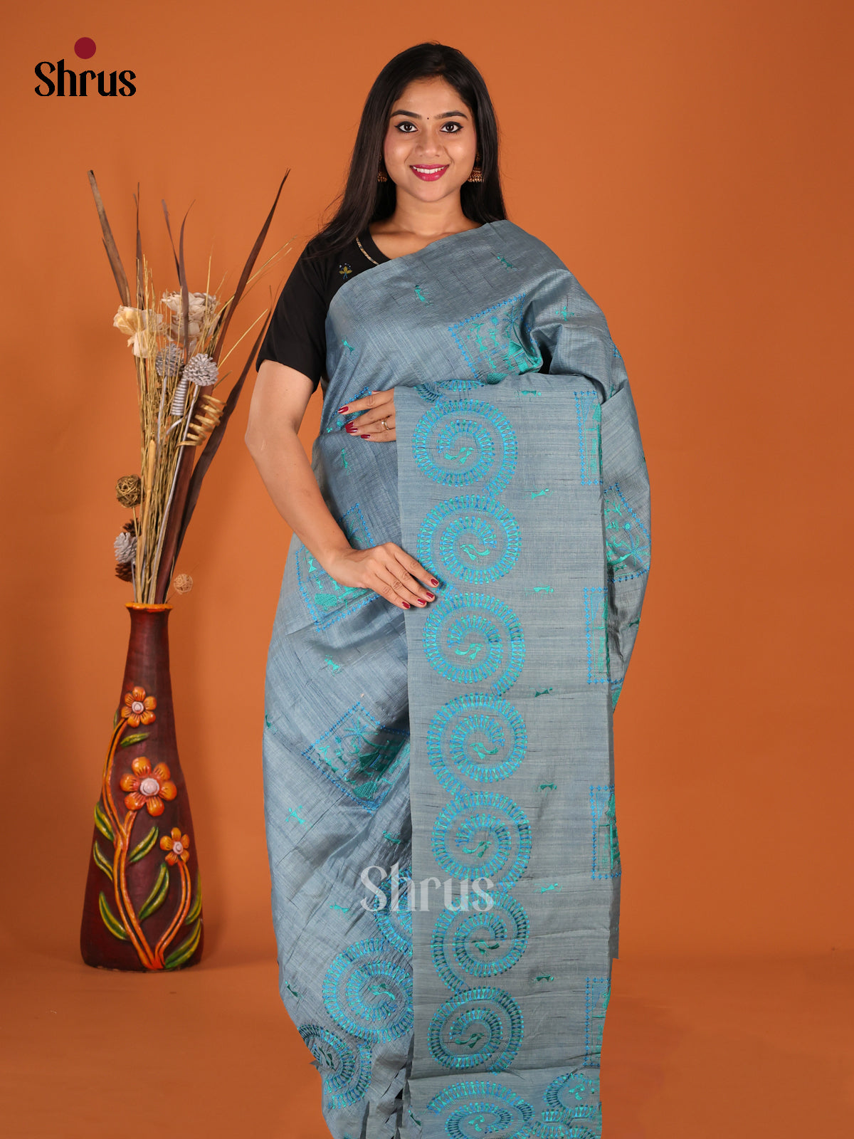 Grey - Semi Rawsilk Saree - Shop on Shrus.com