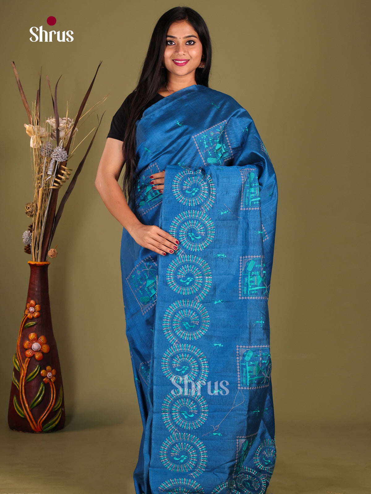 Blue - Semi Rawsilk Saree
