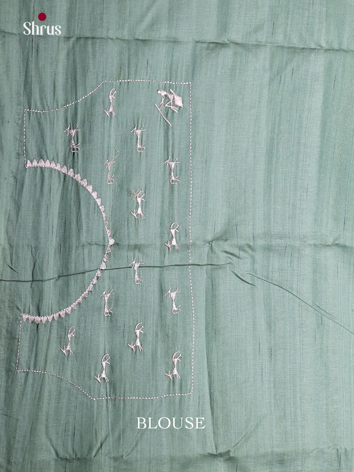 Grey Green- Semi Rawsilk Saree - Shop on Shrus.com