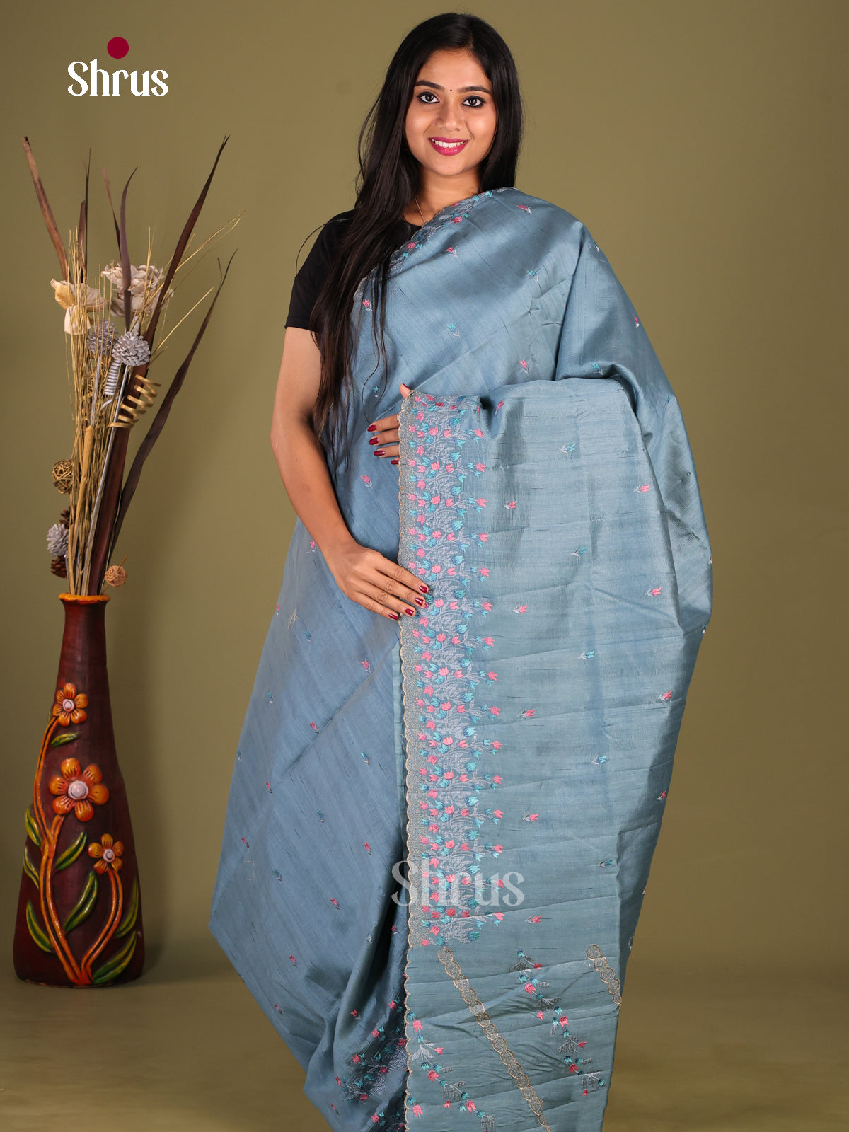 Blue - Semi Rawsilk Saree