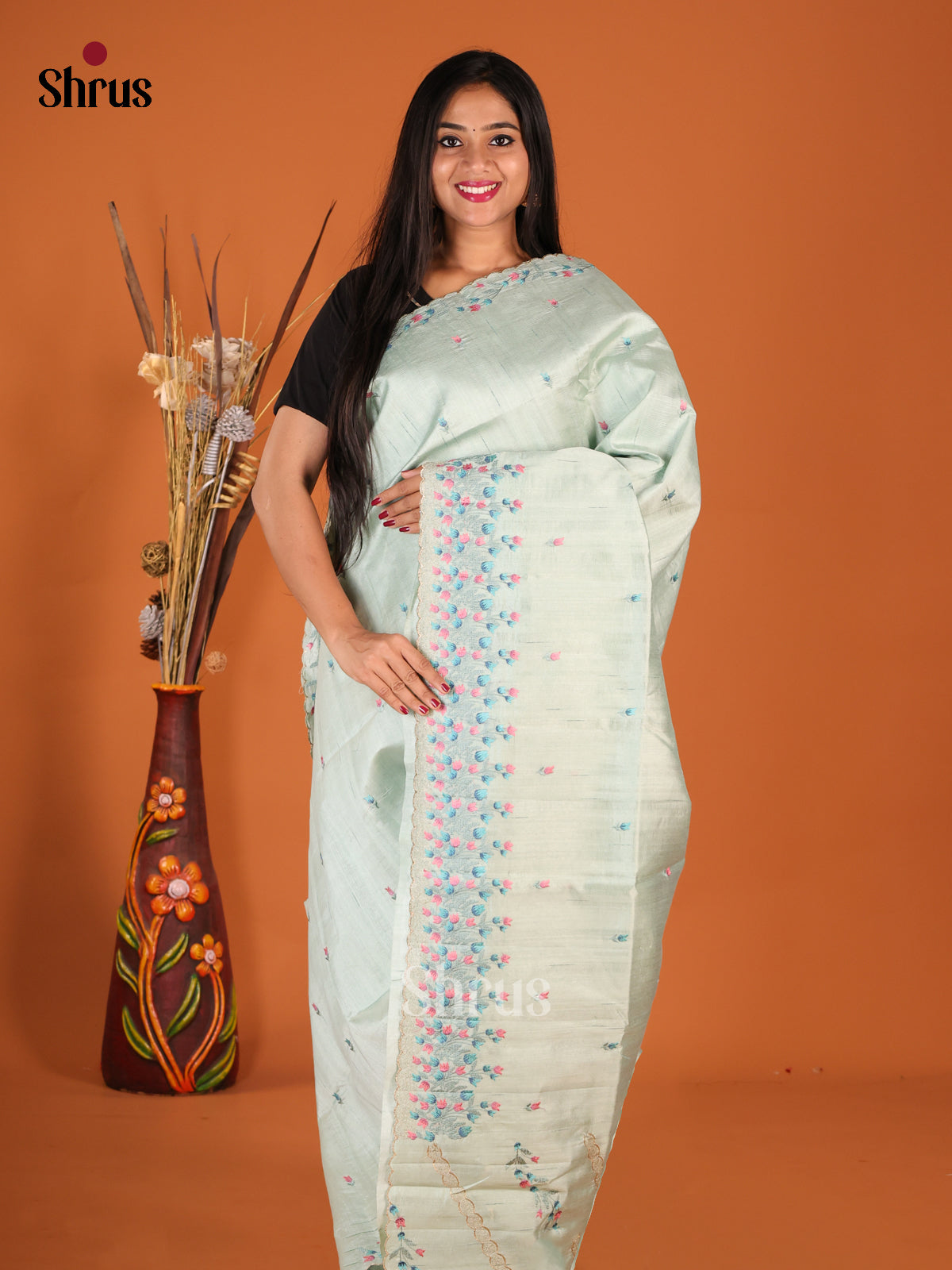 Pastel Blue - Semi Rawsilk Saree - Shop on Shrus.com