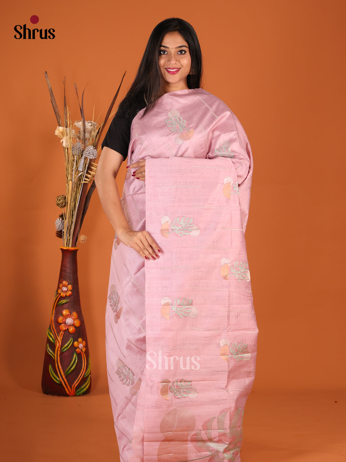 Pink - Semi Rawsilk Saree - Shop on Shrus.com