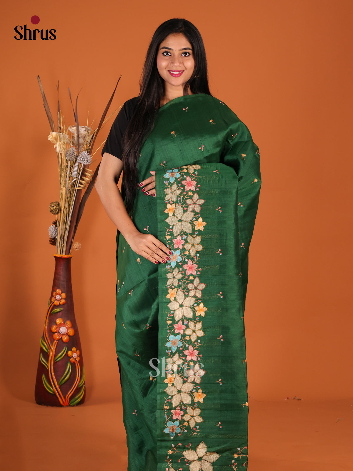 Green - Semi Rawsilk Saree - Shop on Shrus.com