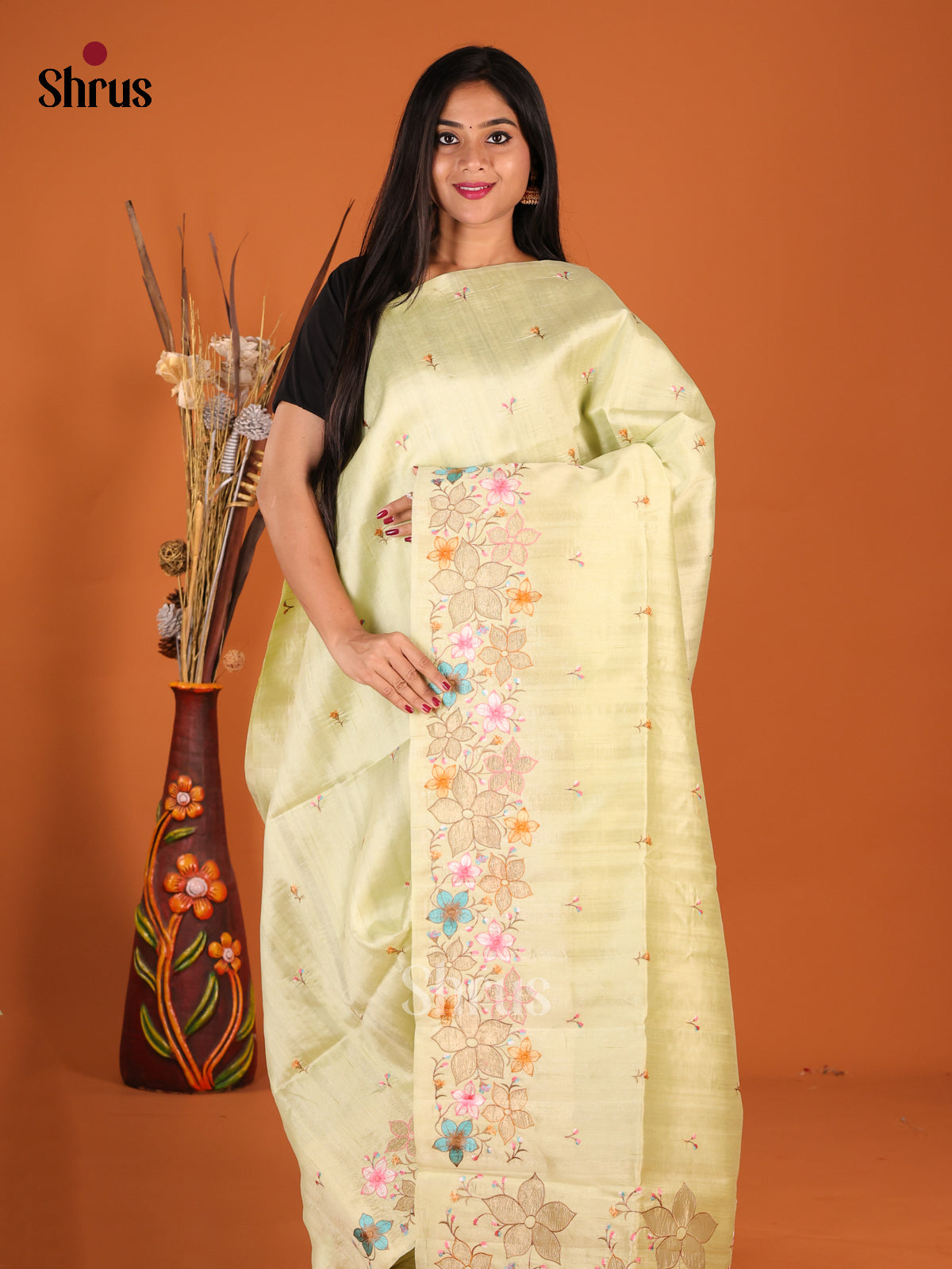 Pastel Green - Semi Rawsilk Saree - Shop on Shrus.com