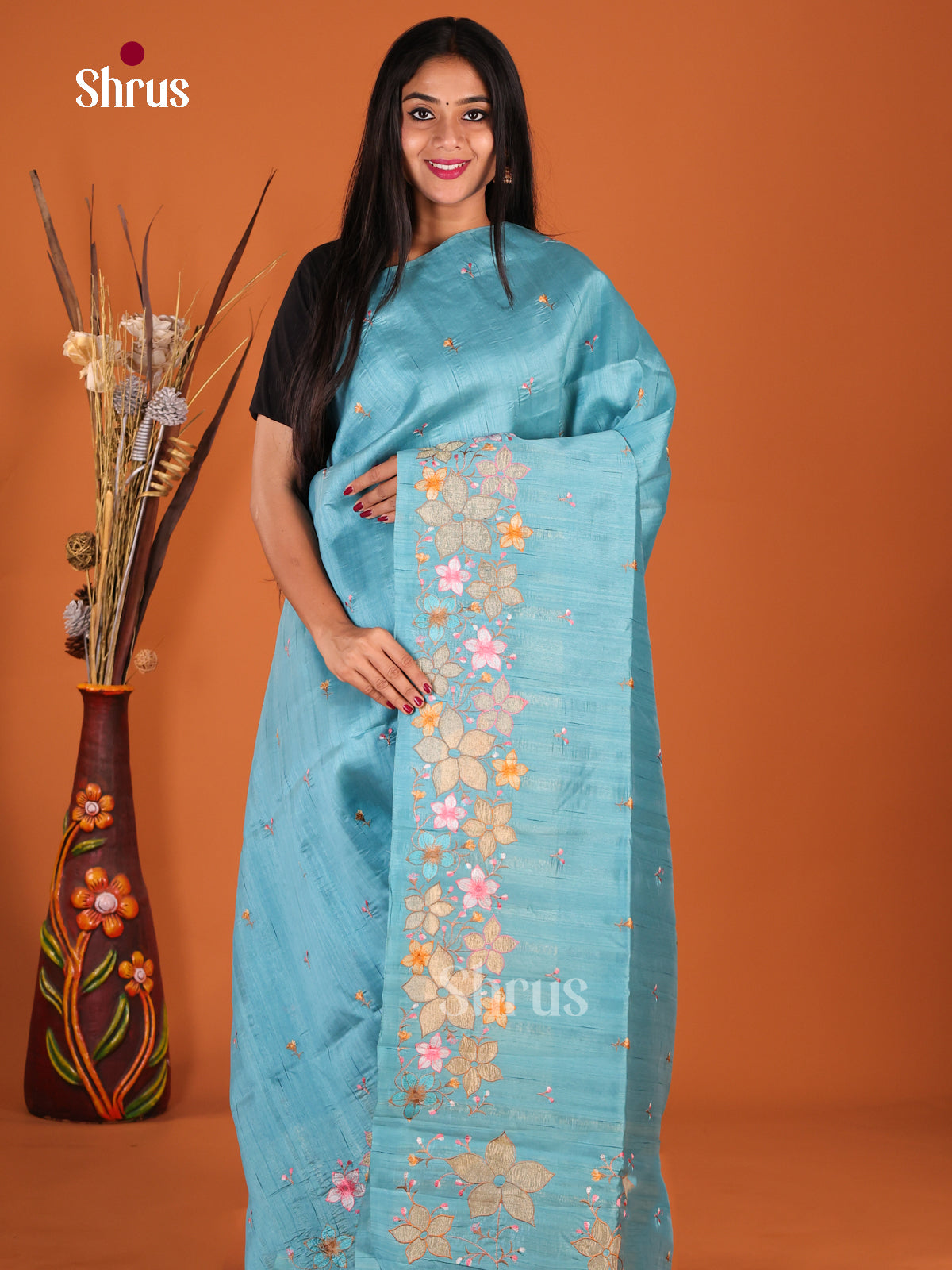 Blue - Semi Rawsilk Saree