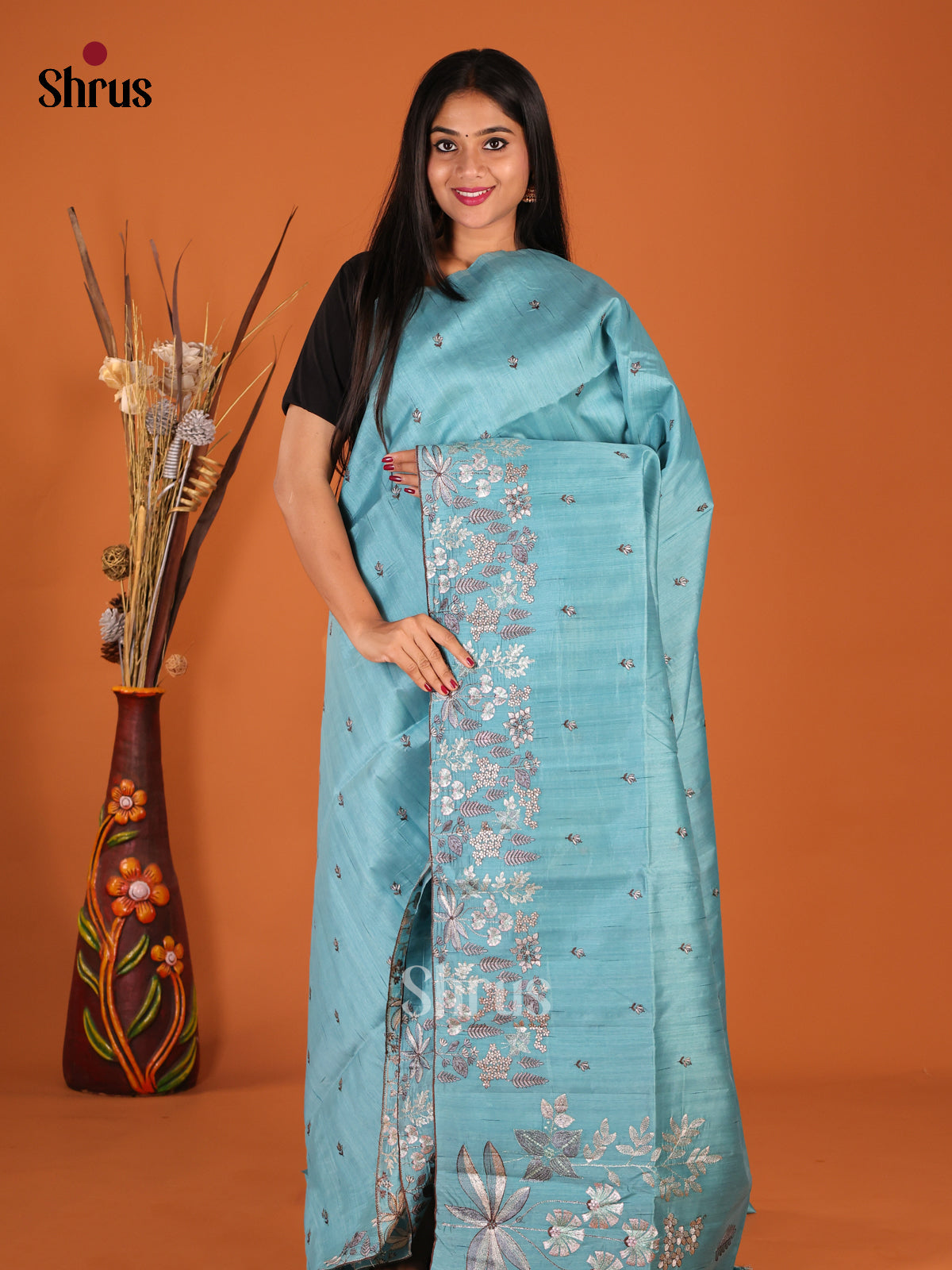 Blue - Semi Rawsilk Saree