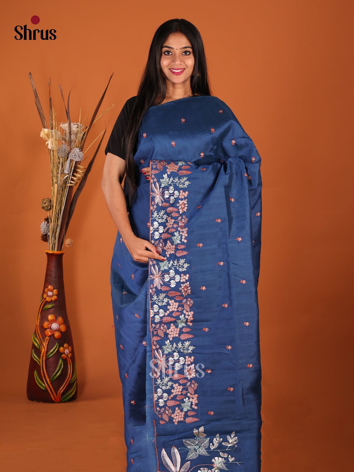 Blue - Semi Rawsilk Saree