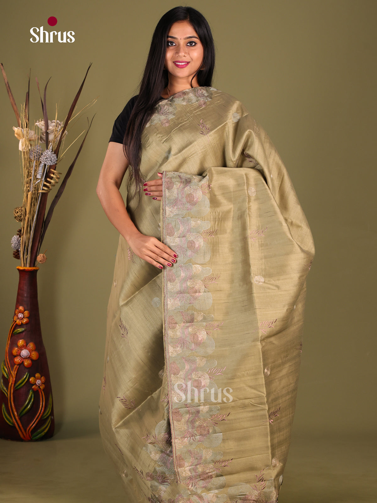 Chutney Green- Semi Rawsilk Saree