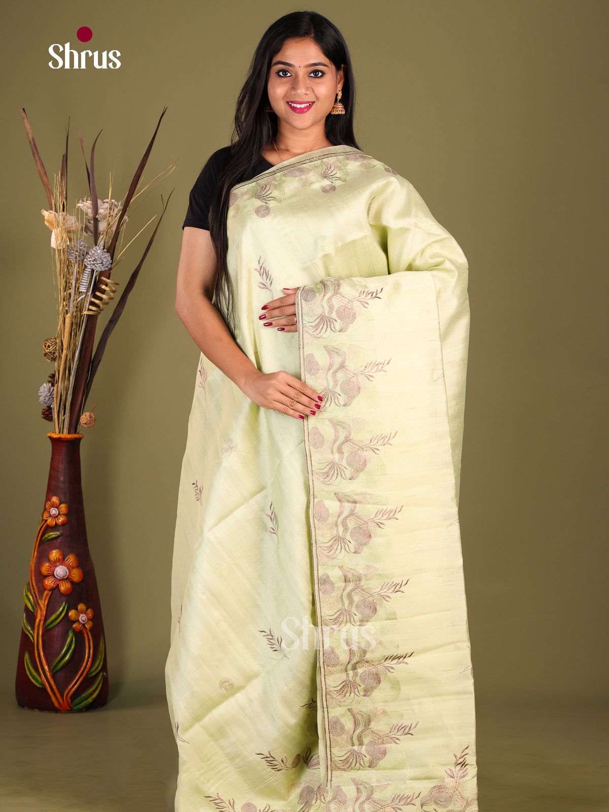 Pista Green - Semi Rawsilk Saree - Shop on Shrus.com