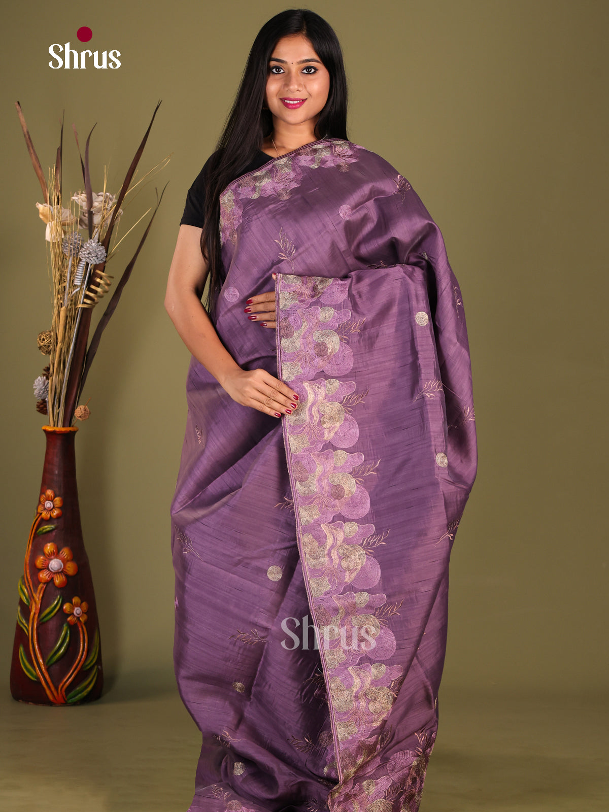 Purple - Semi Rawsilk Saree - Shop on Shrus.com