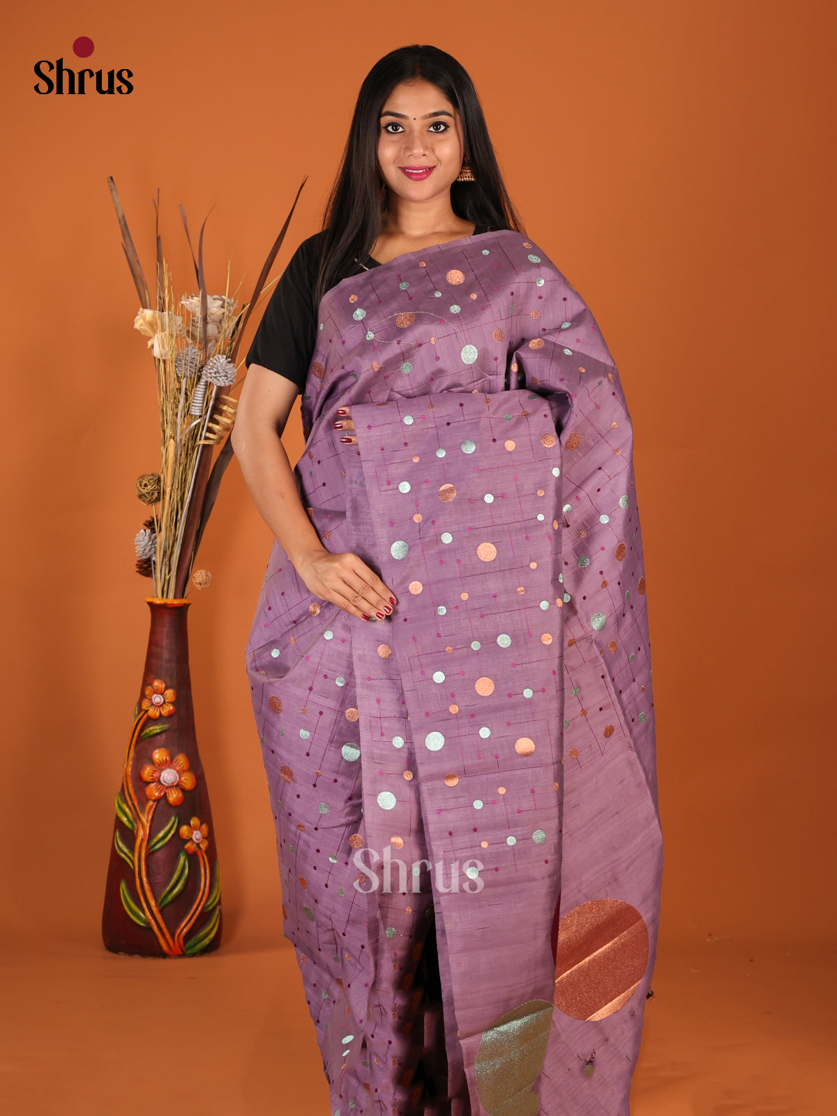 Dark Lavender - Semi Rawsilk Saree - Shop on Shrus.com