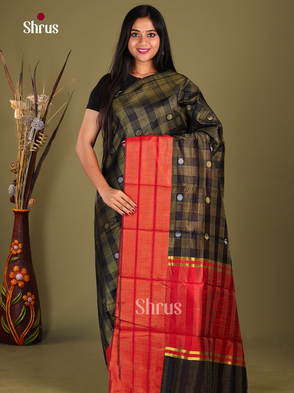 Black & Red - Semi Rawsilk Saree