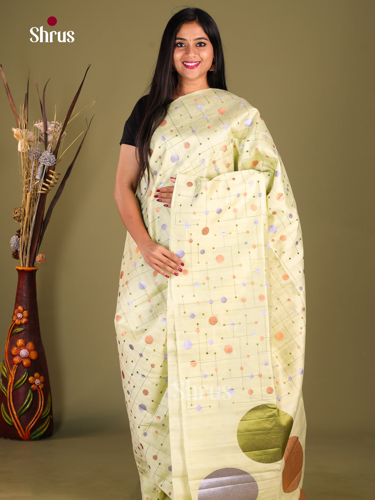 Pastel Green- Semi Rawsilk Saree - Shop on Shrus.com