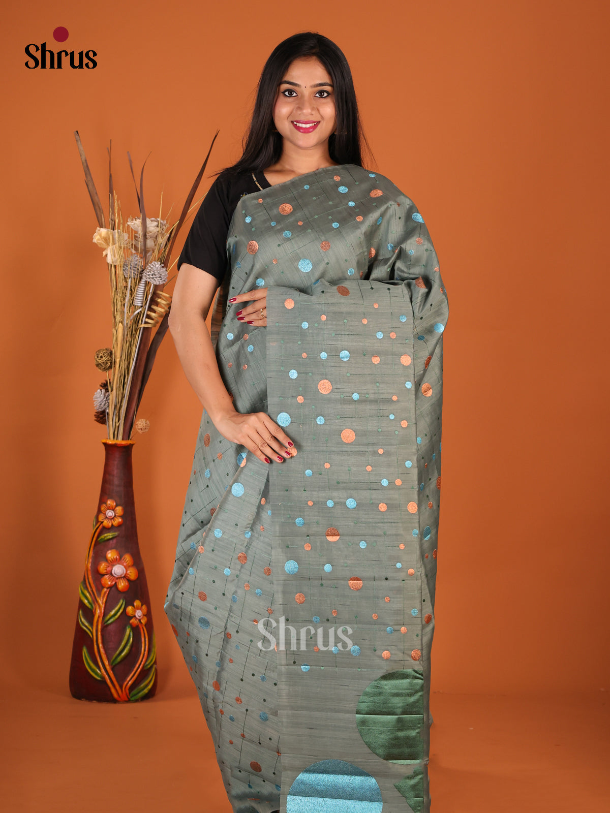 Grey - Semi Rawsilk Saree - Shop on Shrus.com