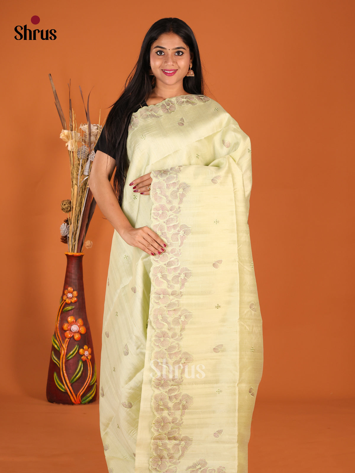 Pista Green - Semi Rawsilk Saree - Shop on Shrus.com