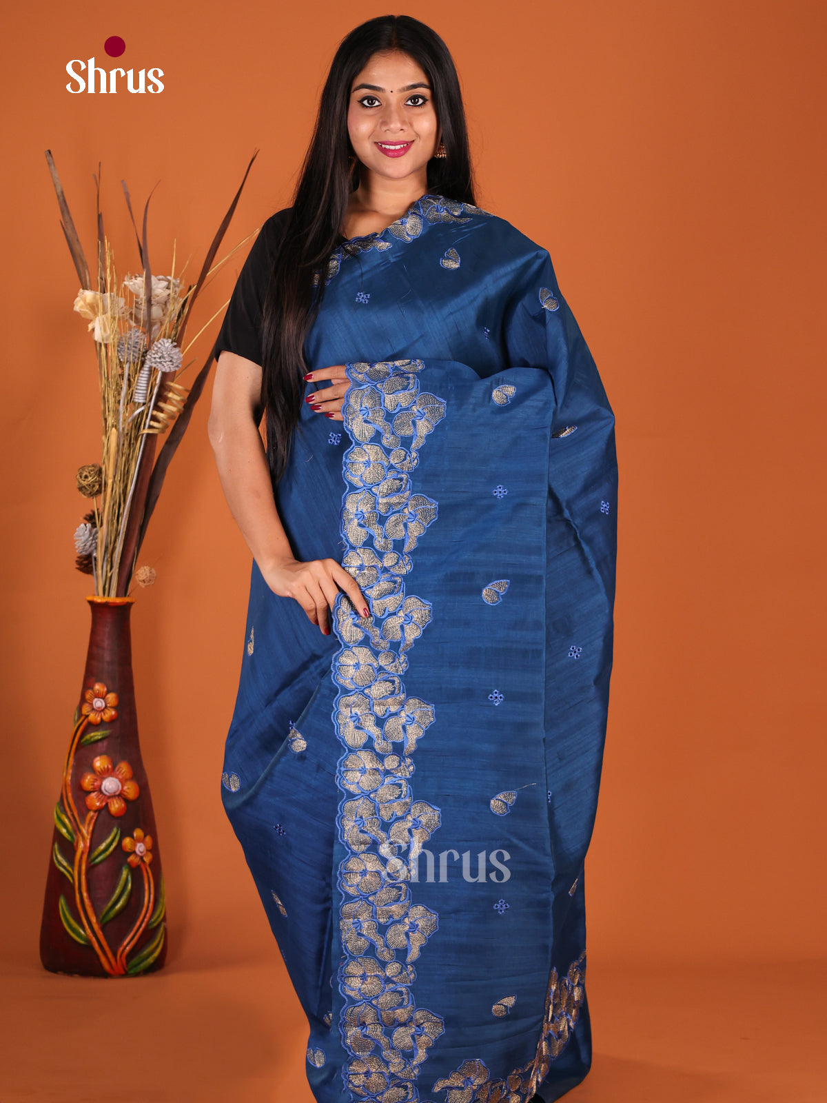 Blue- Semi Rawsilk Saree