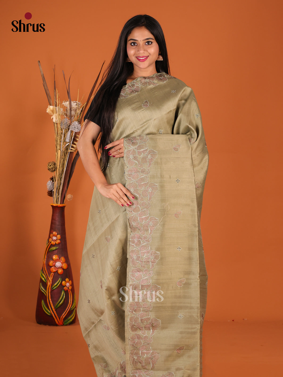 Chutney Green - Semi Rawsilk Saree