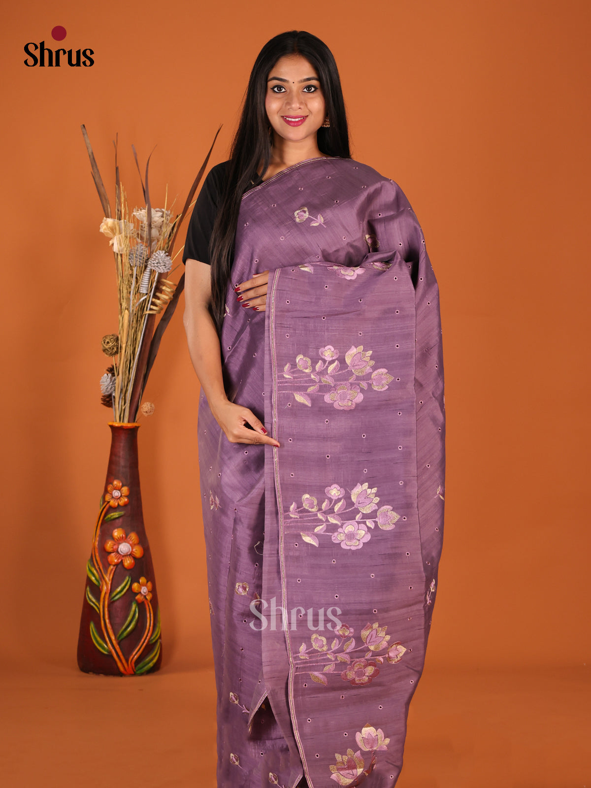 Lavender - Semi Rawsilk Saree - Shop on Shrus.com