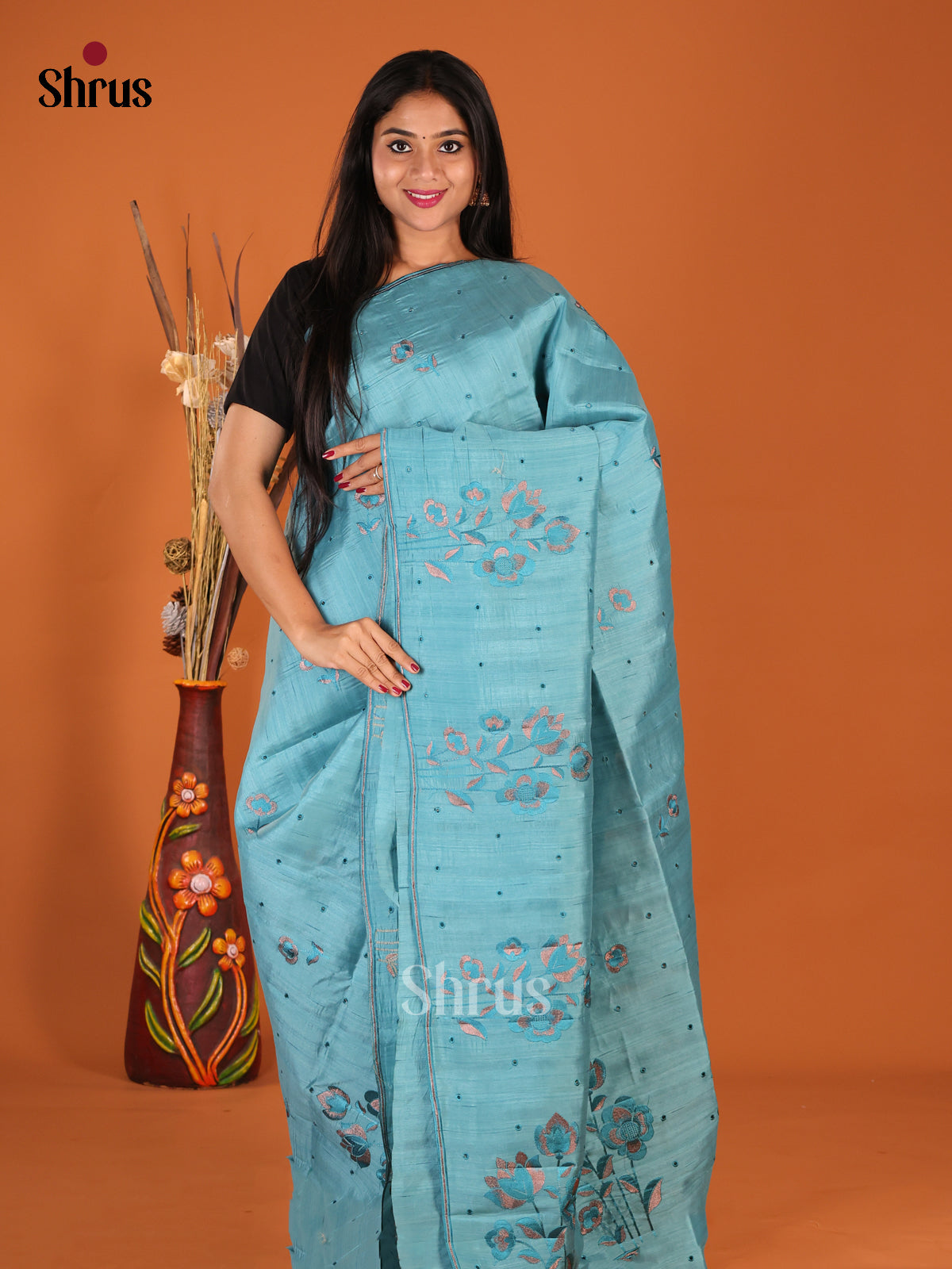 Blue - Semi Rawsilk Saree