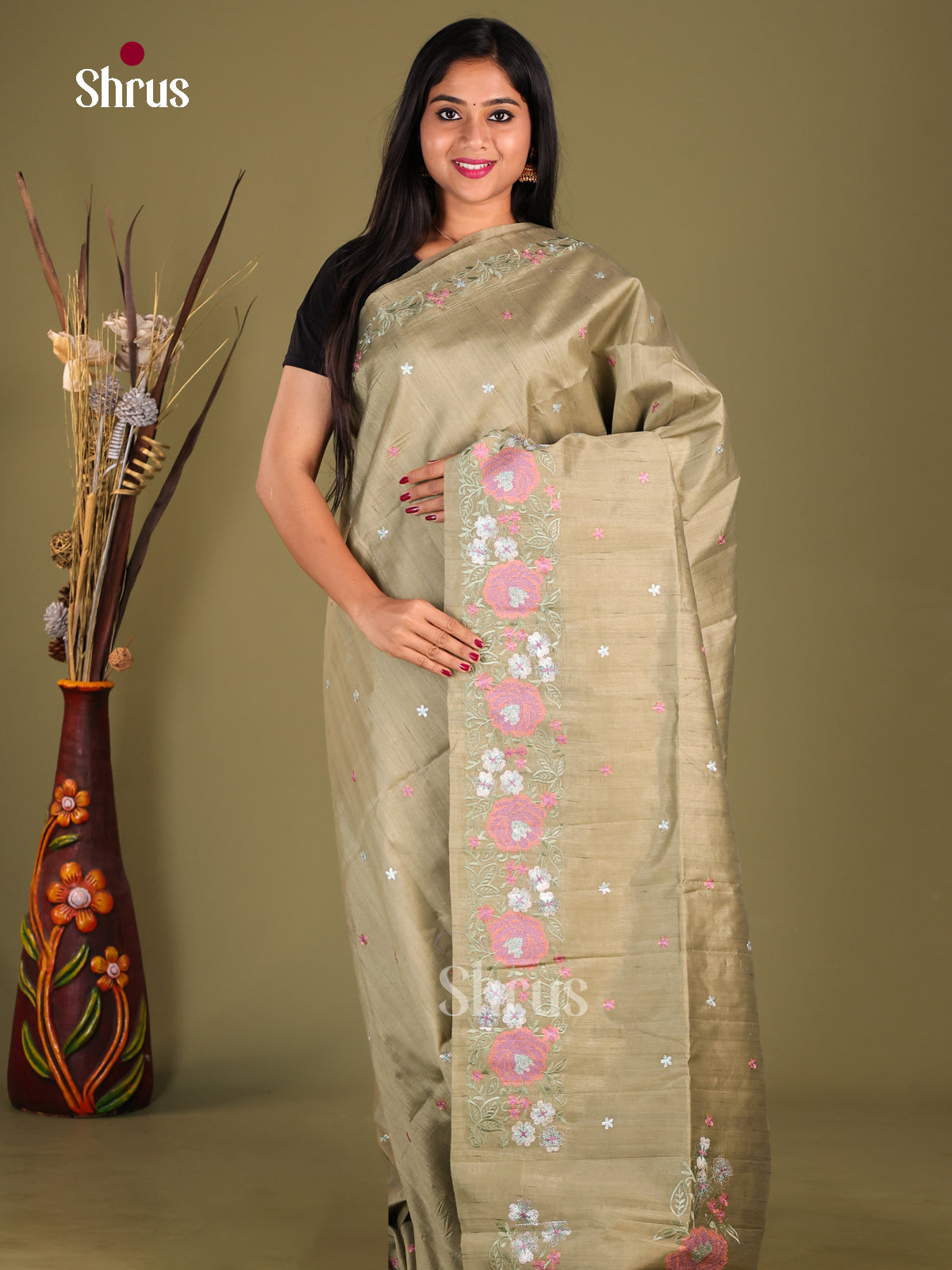 Chutney Green- Semi Rawsilk Saree