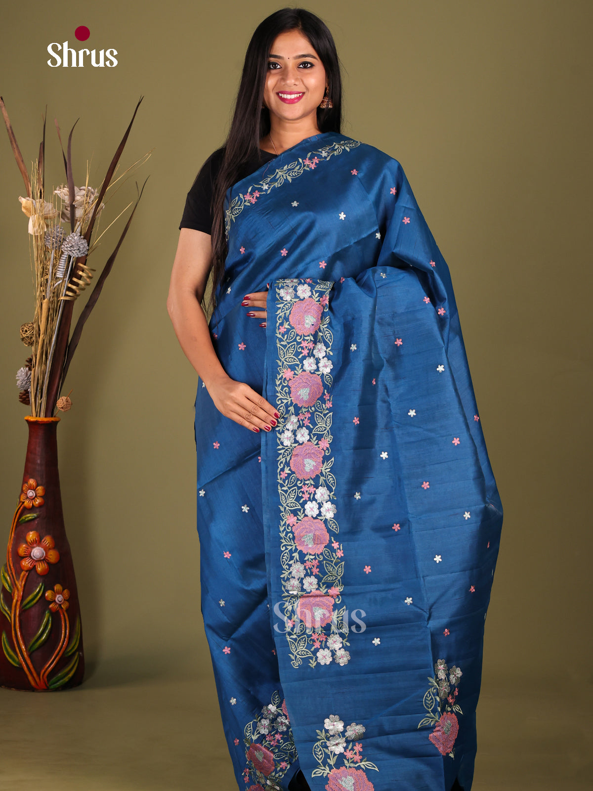 Blue - Semi Rawsilk Saree