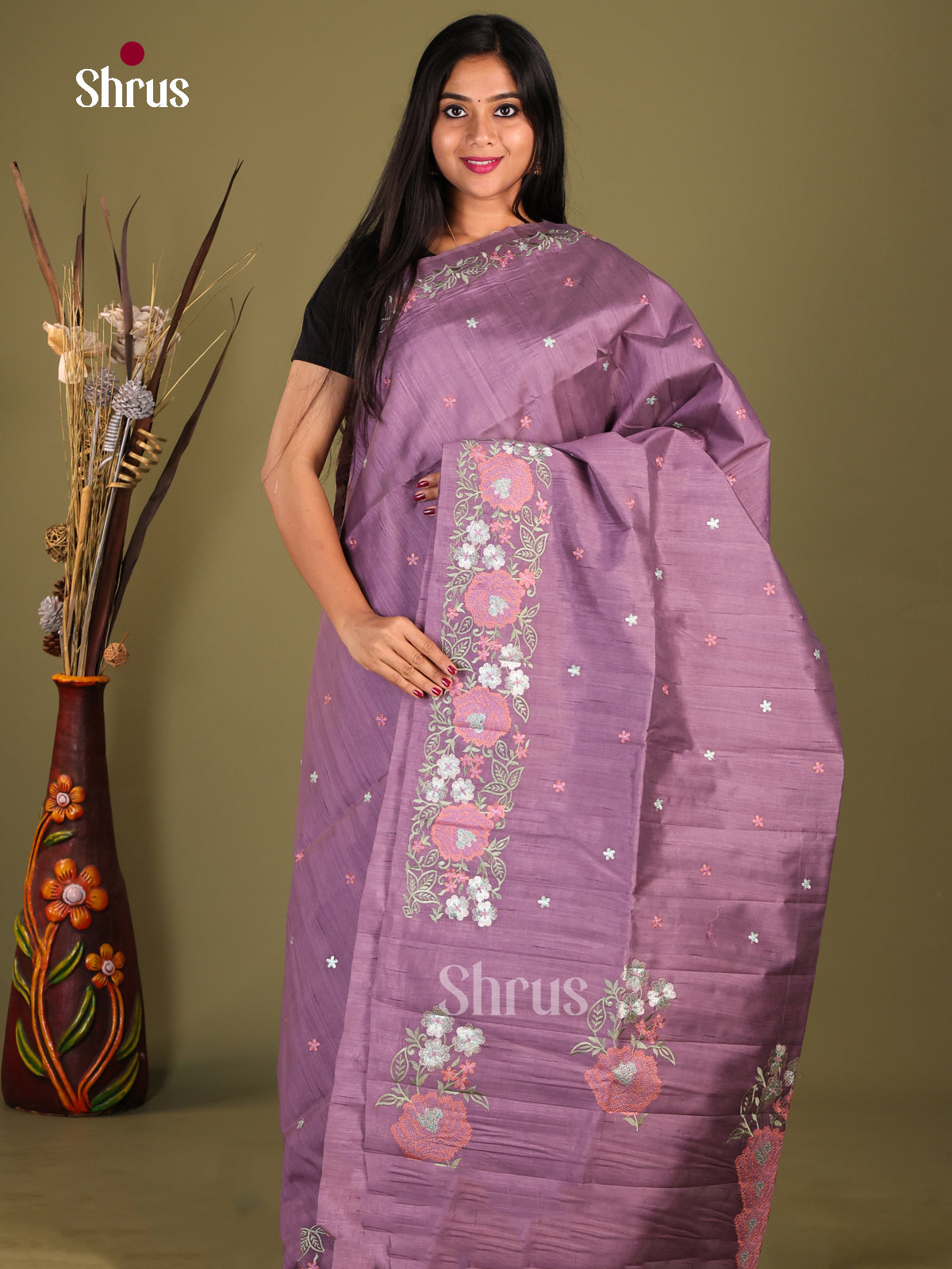 Lavender - Semi Rawsilk Saree - Shop on Shrus.com