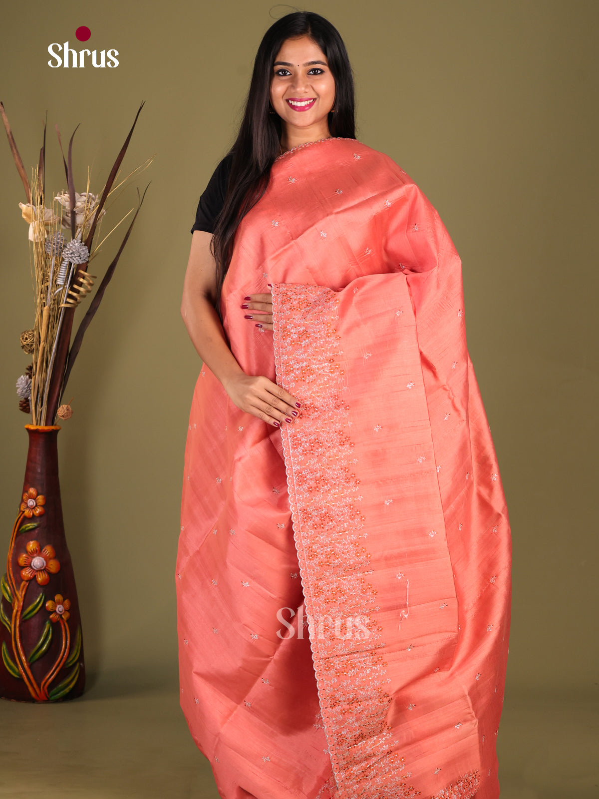 Peach - Semi Rawsilk Saree - Shop on Shrus.com