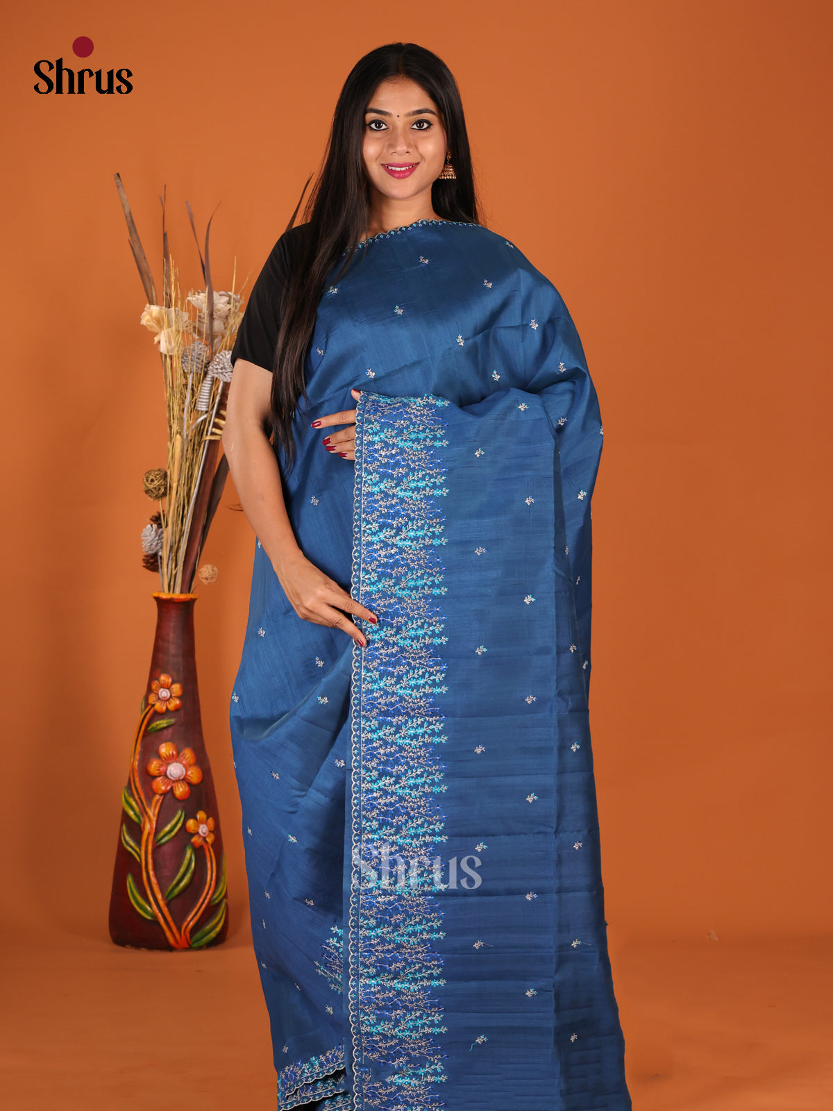 Blue- Semi Rawsilk Saree