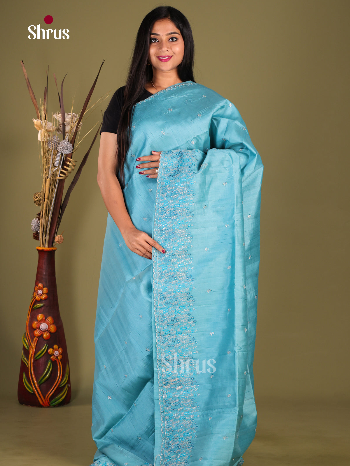 Blue - Semi Rawsilk Saree
