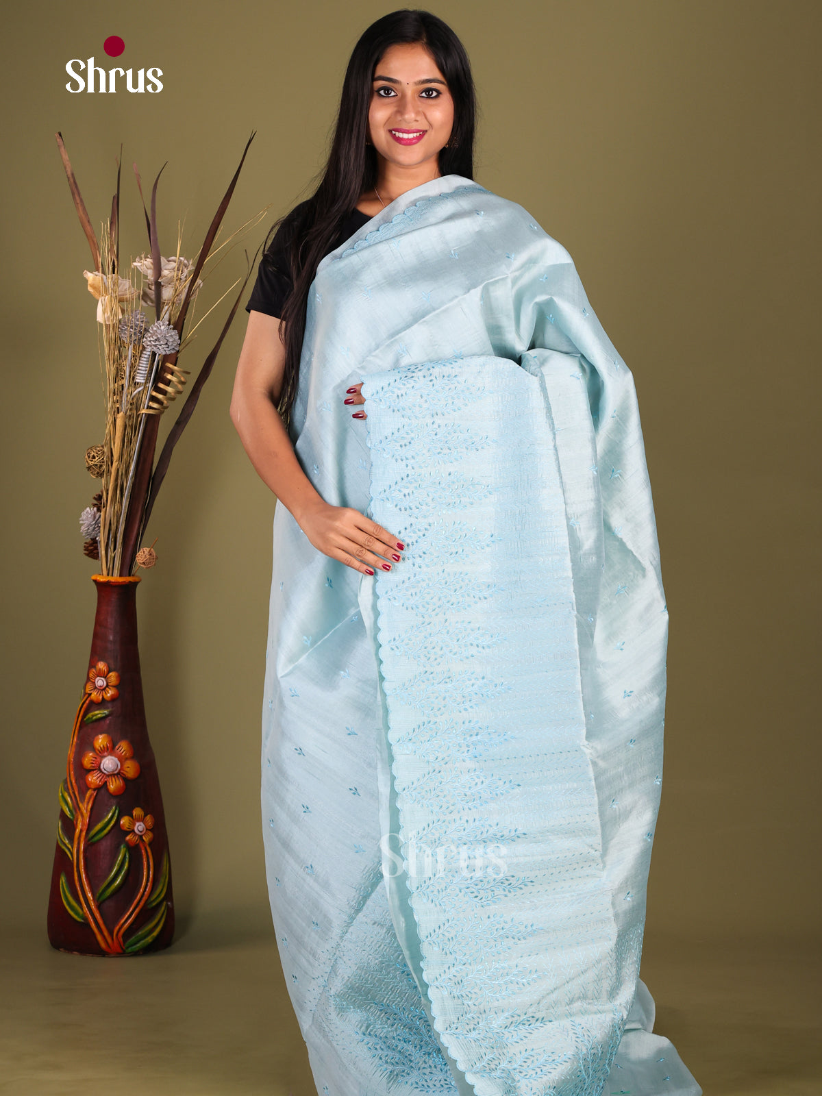 Ice Blue - Semi Rawsilk Saree