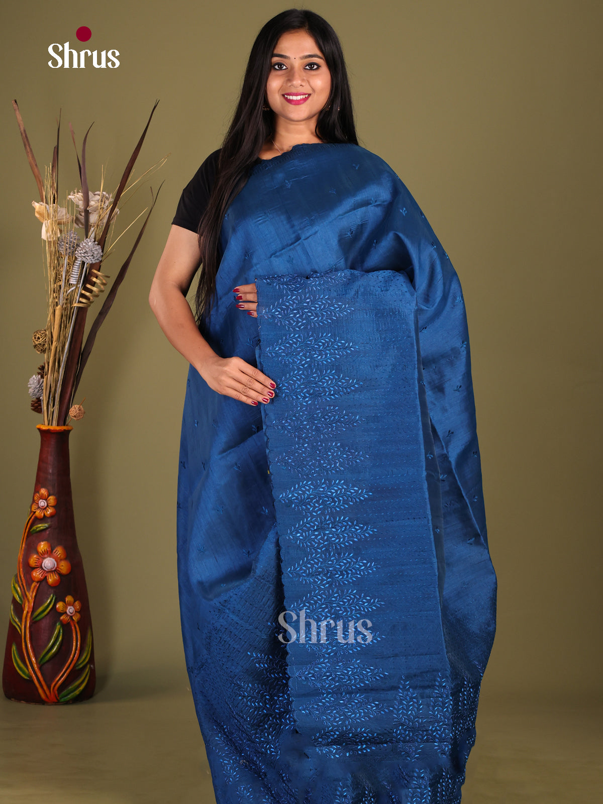 Blue - Semi Rawsilk Saree