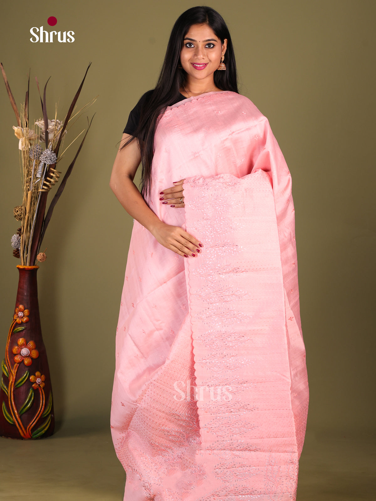Pink - Semi Rawsilk Saree - Shop on Shrus.com