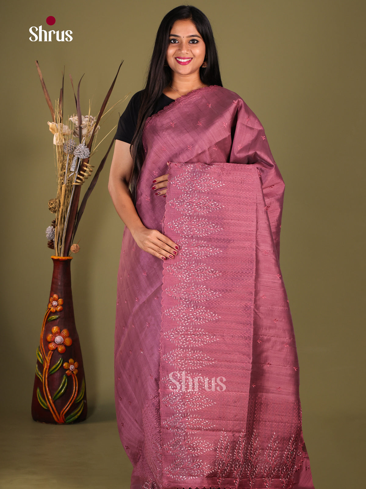Purple - Semi Rawsilk Saree - Shop on Shrus.com