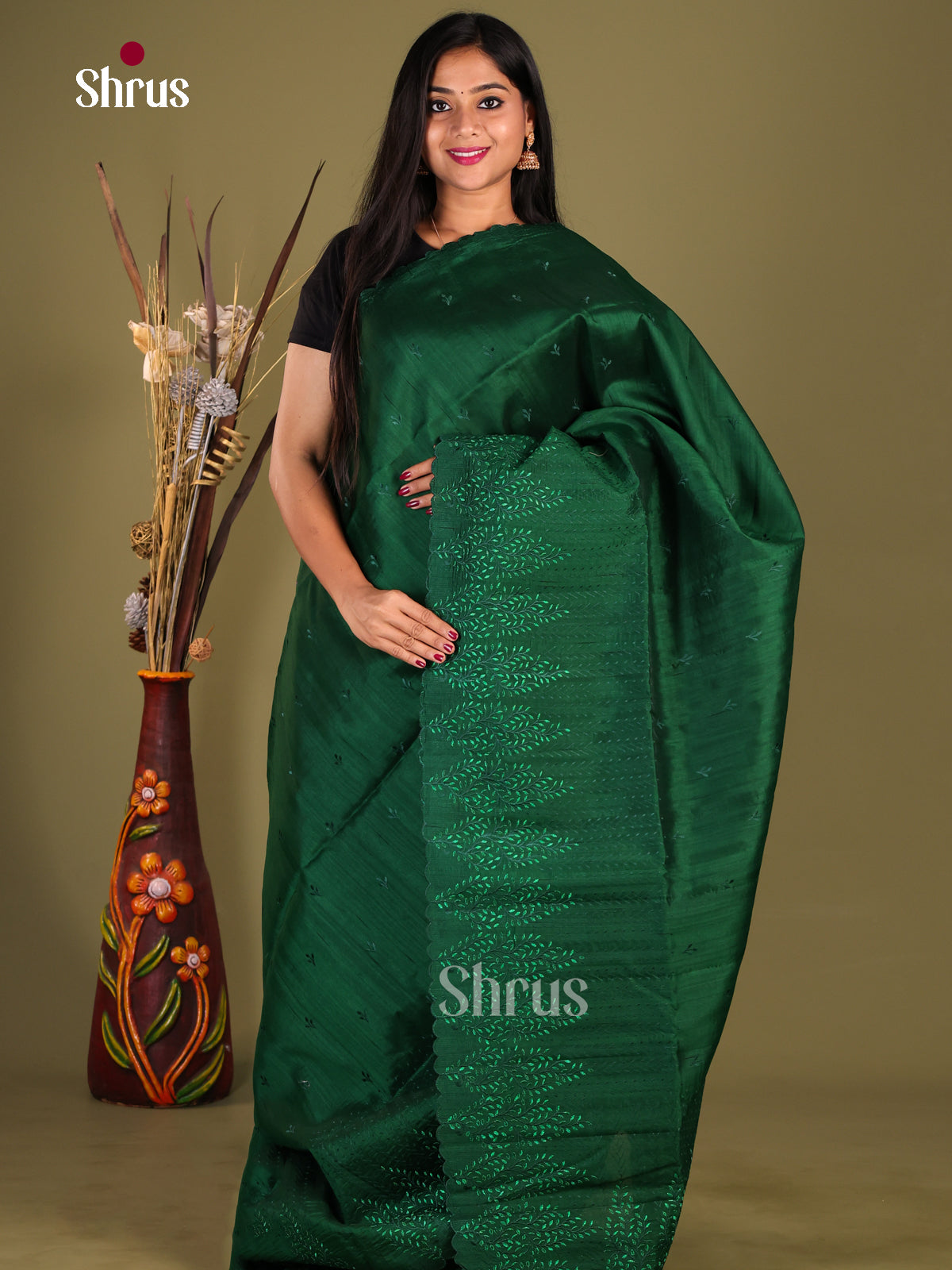 Green - Semi Rawsilk Saree