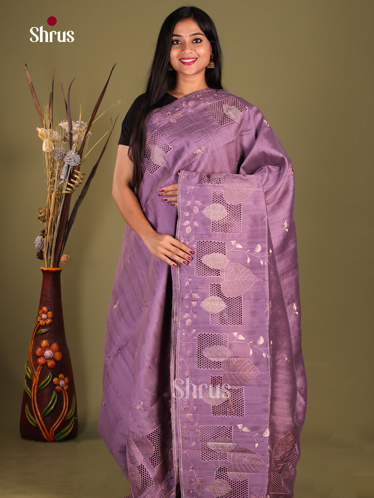 Lilac - Semi Rawsilk Saree - Shop on Shrus.com