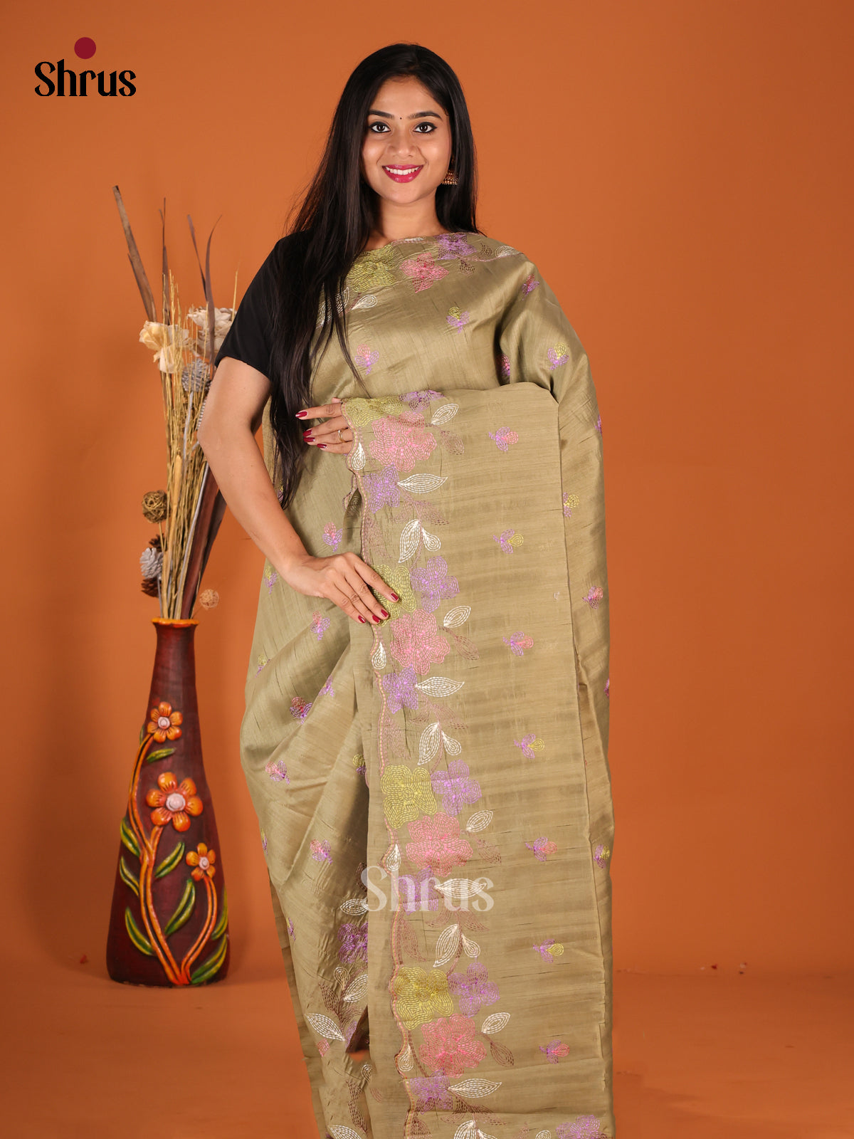 DHS23801 - Semi Rawsilk Saree - Shop on Shrus.com