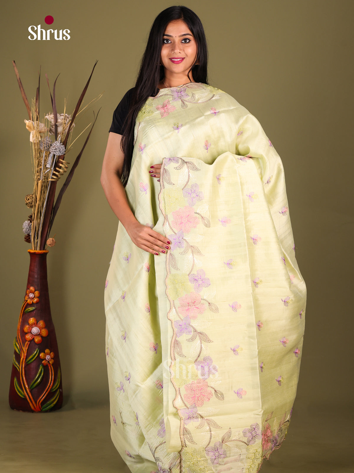Pista Green - Semi Rawsilk Saree - Shop on Shrus.com