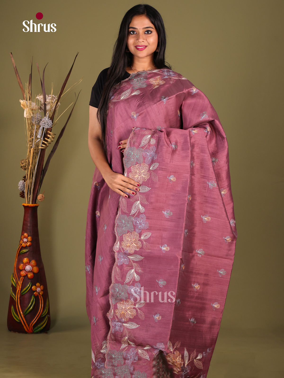 Brown - Semi Rawsilk Saree