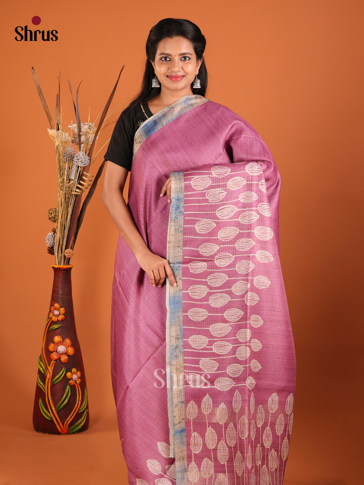 Purple & Grey - Semi Tussar Saree