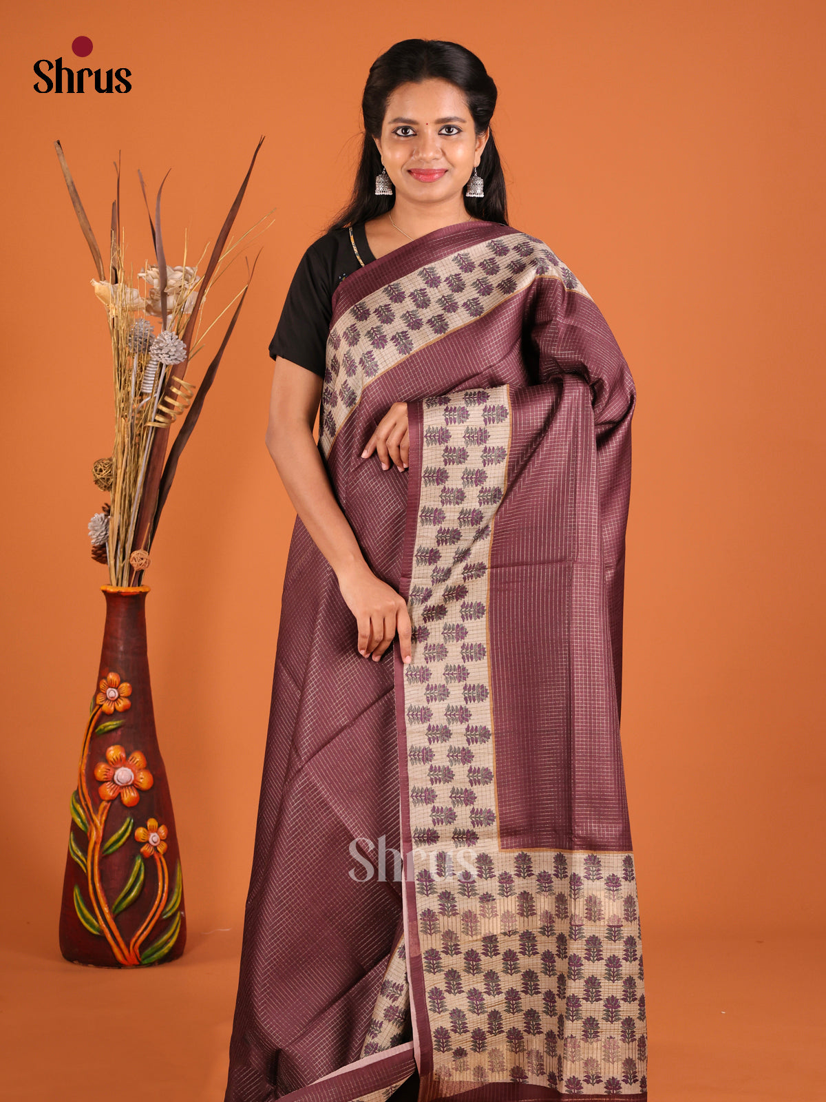 Brown & Beige - Semi Tussar Saree