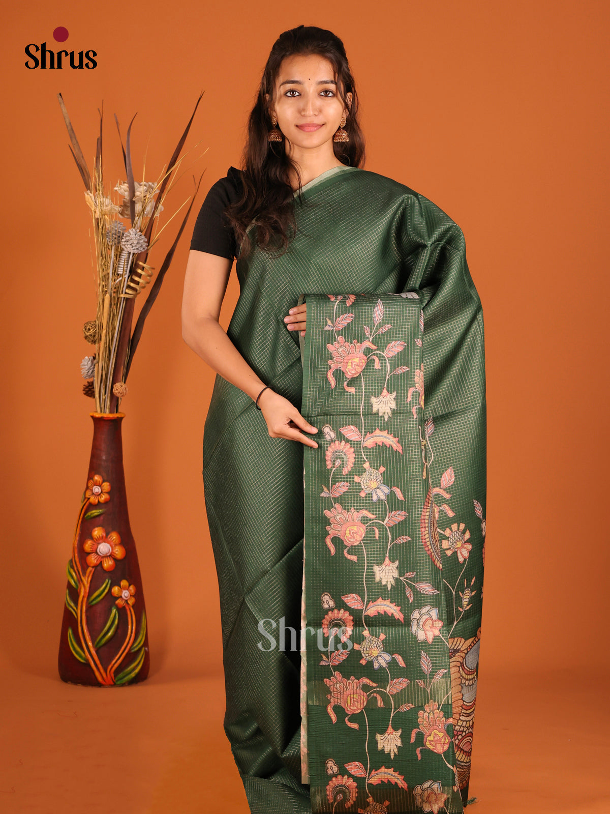 Green - Semi Tussar Saree - Shop on Shrus.com