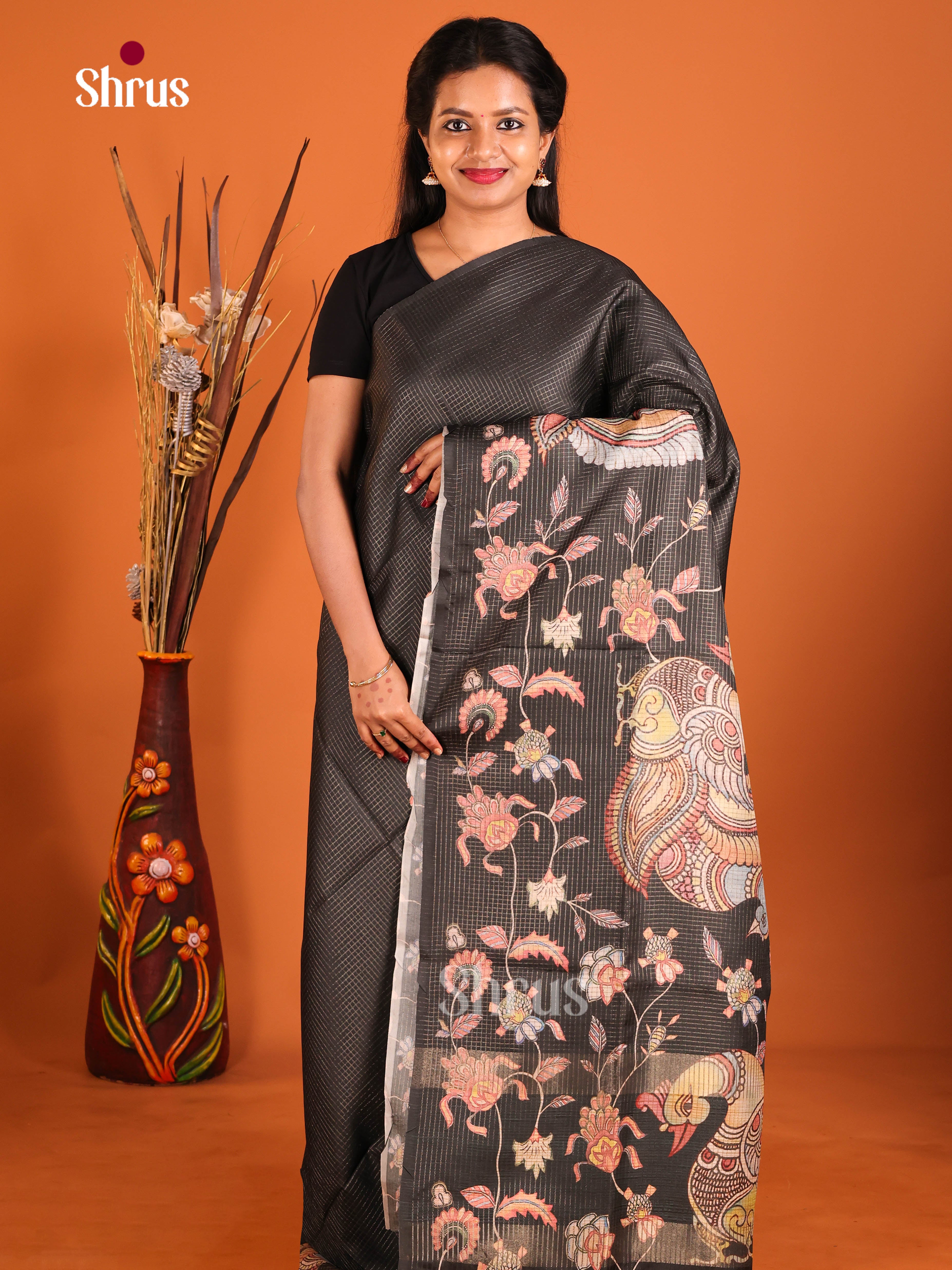 Black - Semi Tussar Saree