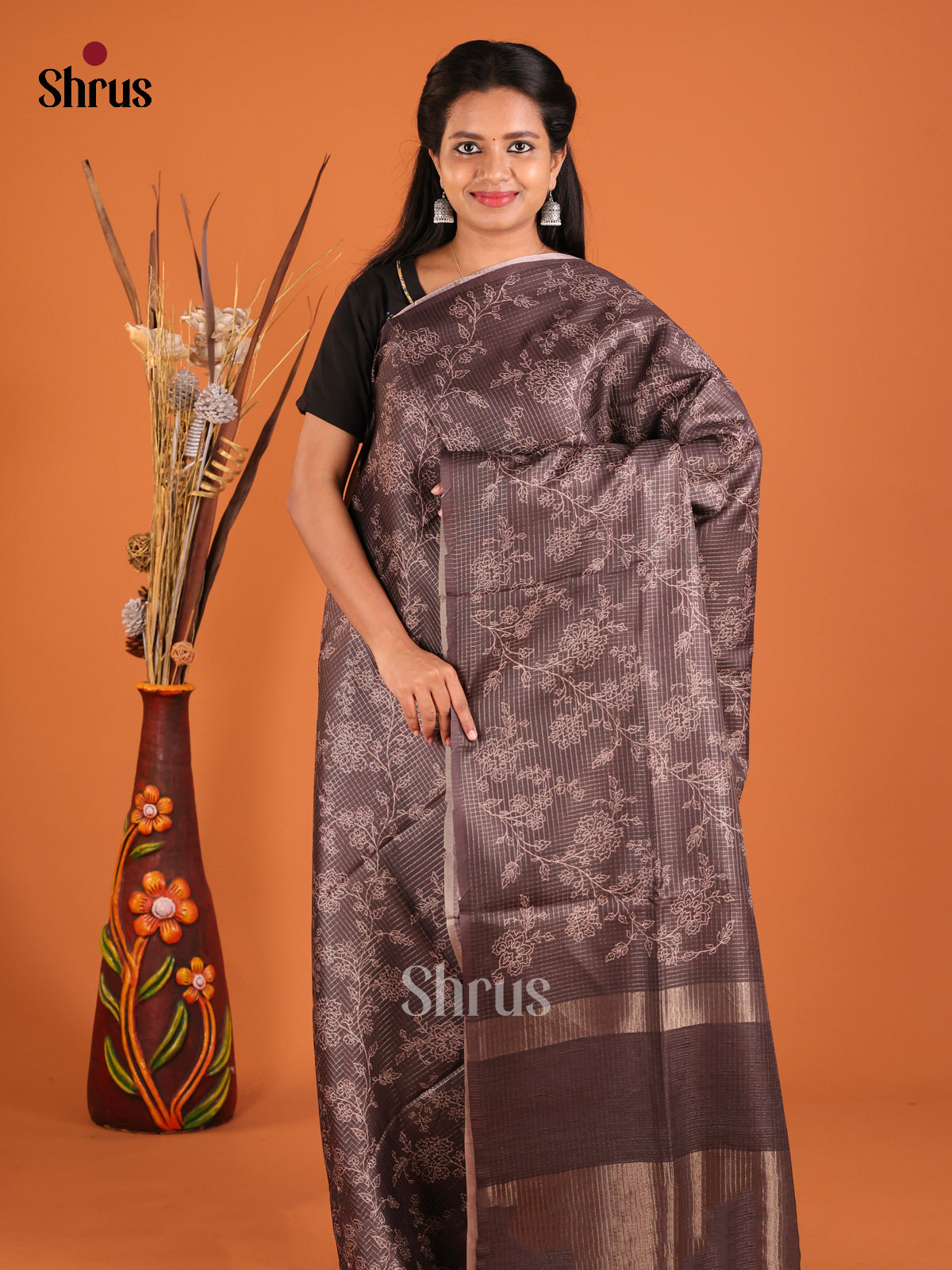 Brown - Semi Tussar Saree