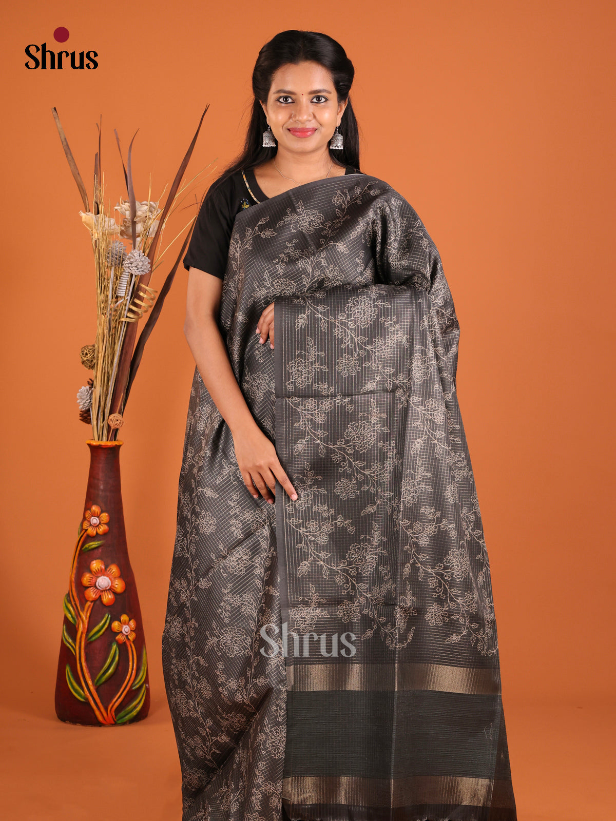 Black - Semi Tussar Saree