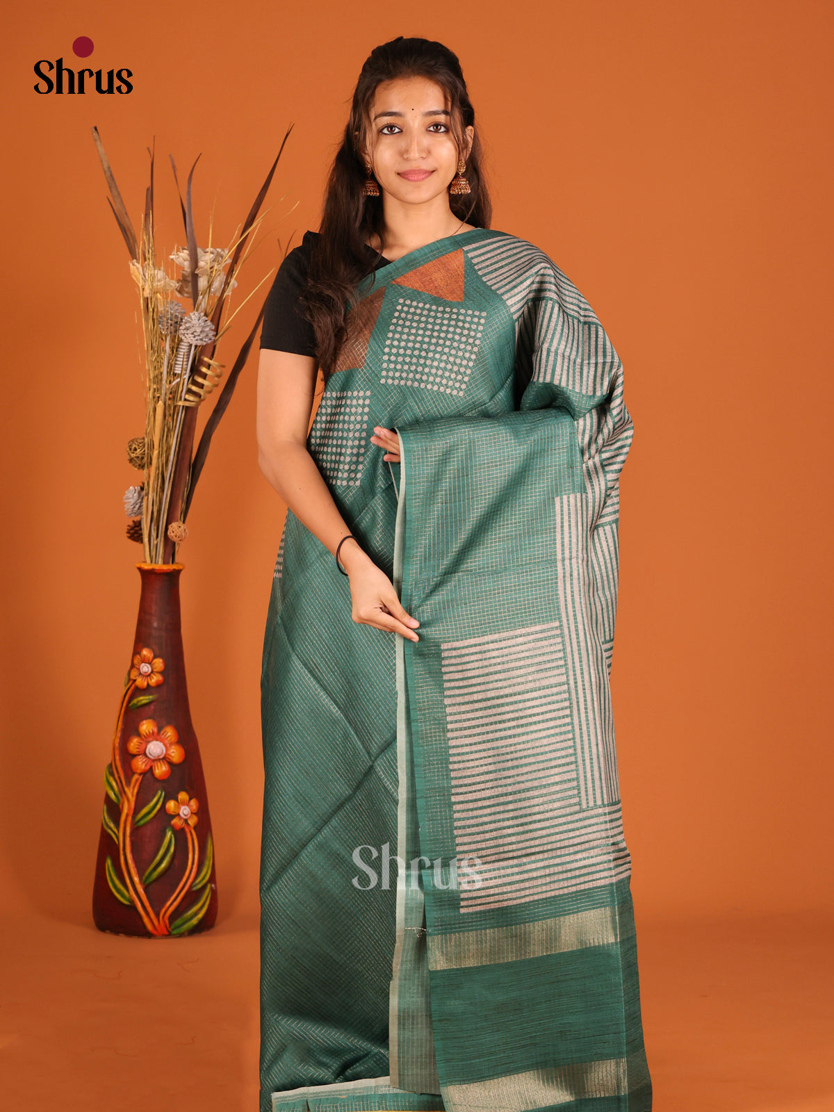 Green - Semi Tussar Saree - Shop on Shrus.com