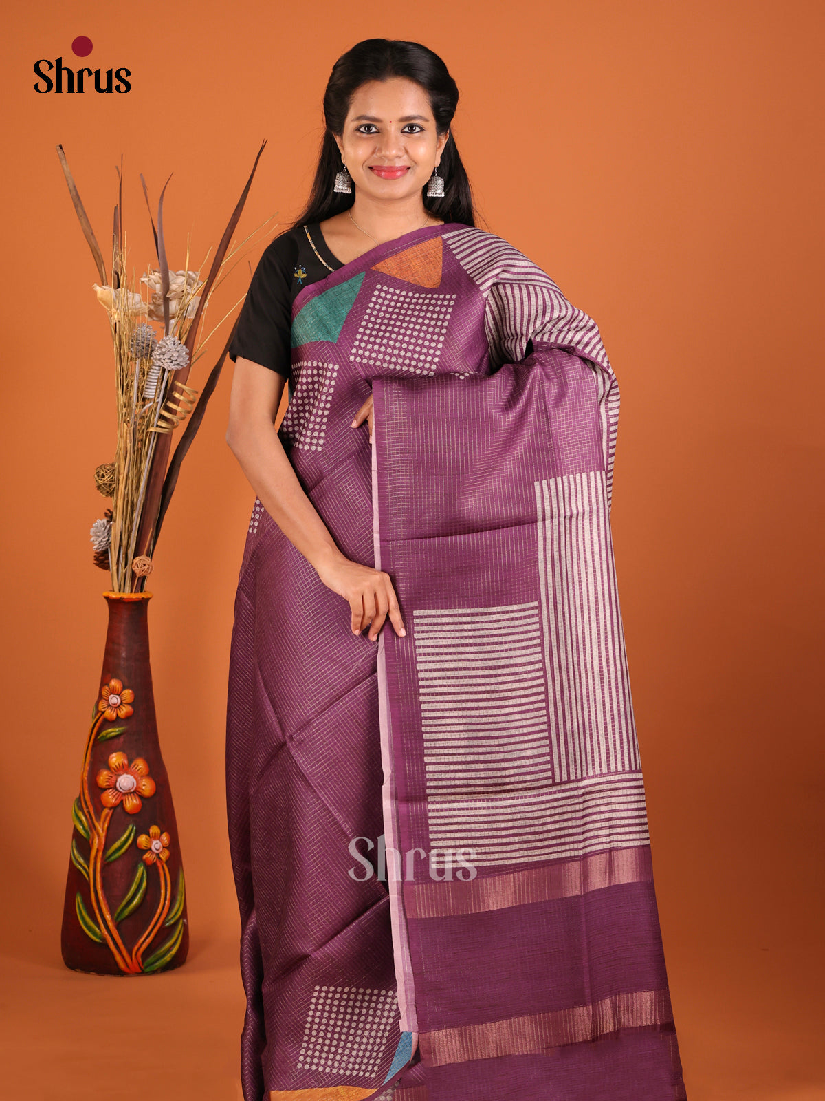 Purple - Semi Tussar Saree