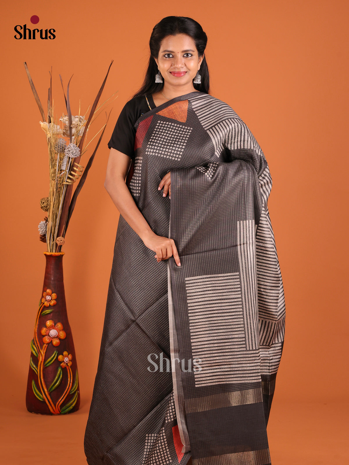 Black - Semi Tussar Saree